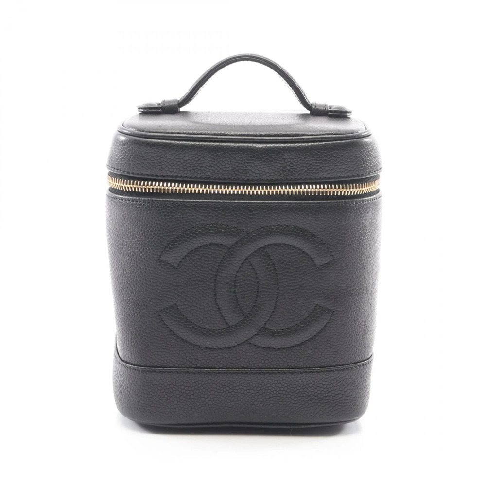 CHANEL Black Caviar Leather Logo Bag